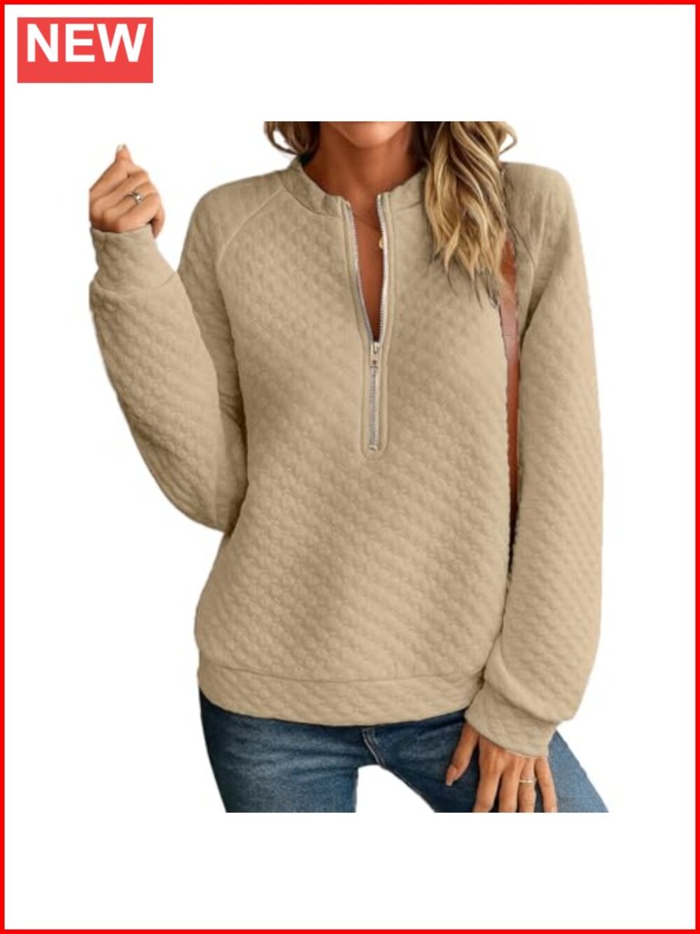 Quilted Half Zip Sweatshirt Loose Fit Stand Collar Long Sleeve Top